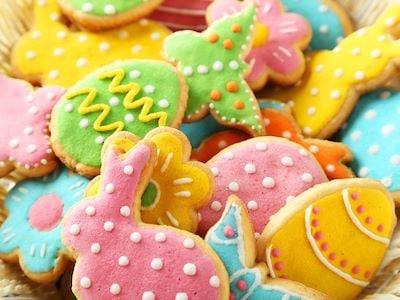 Decorated cookies on table