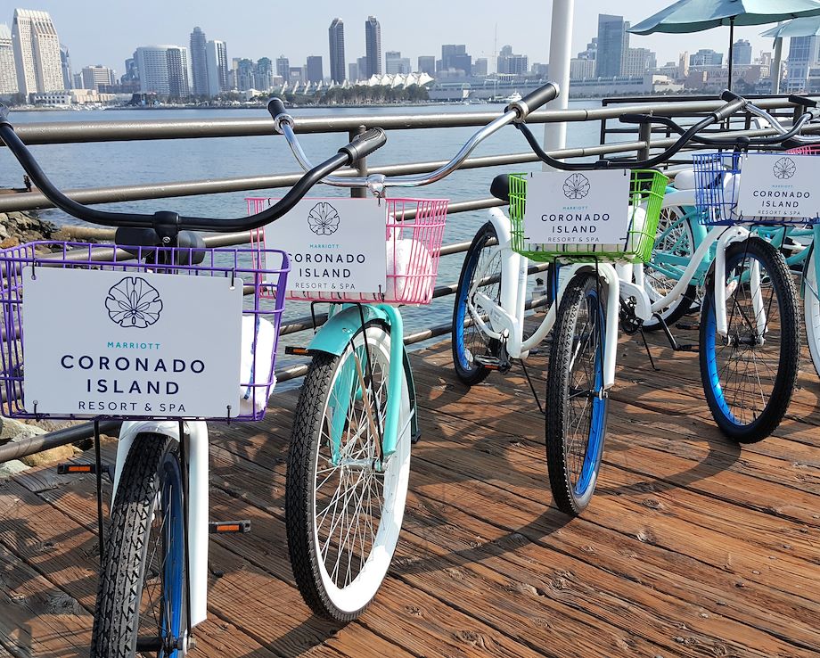Bikes parked on a boardwalk