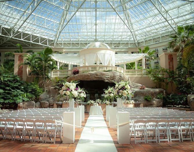 Wedding setup in atrium - chairs and altar