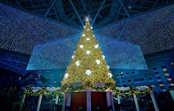 St. Augustine atrium at Gaylord Palms in holiday lights