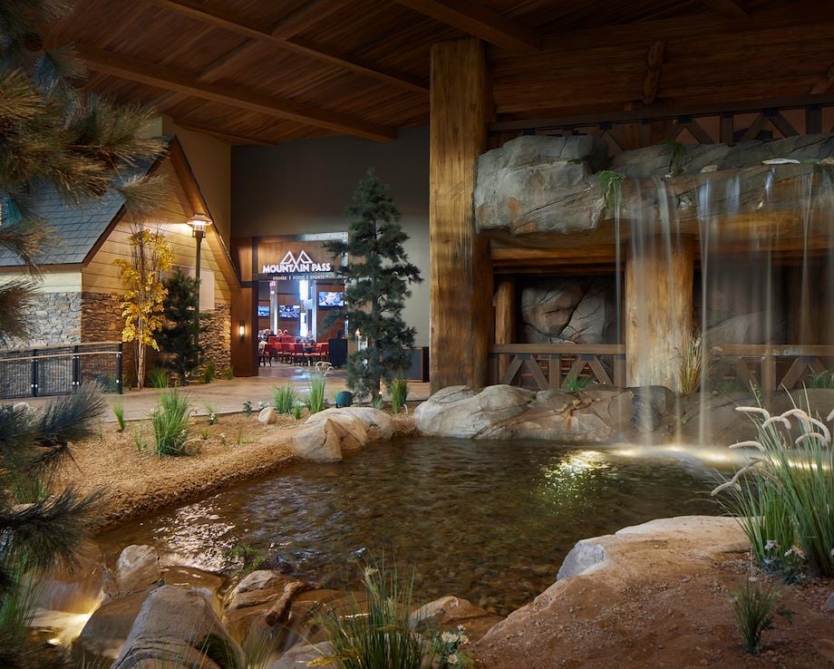 Waterfall inside Grand Lodge at Gaylord Rockies Resort in Aurora, CO