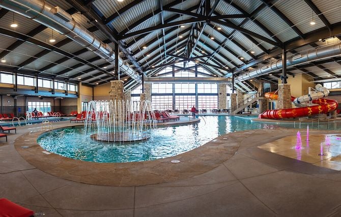 Indoor pool and slides at Gaylord Rockies Arapahoe Springs