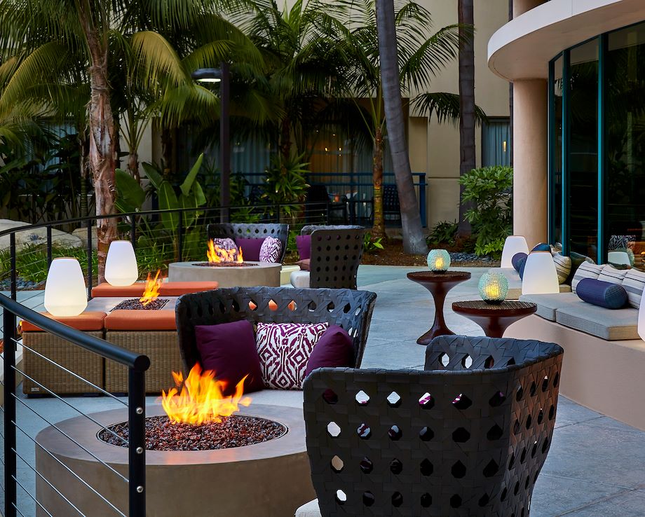 Firepits on terrace of hotel