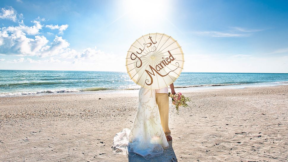 Just Married Beach Umbrella